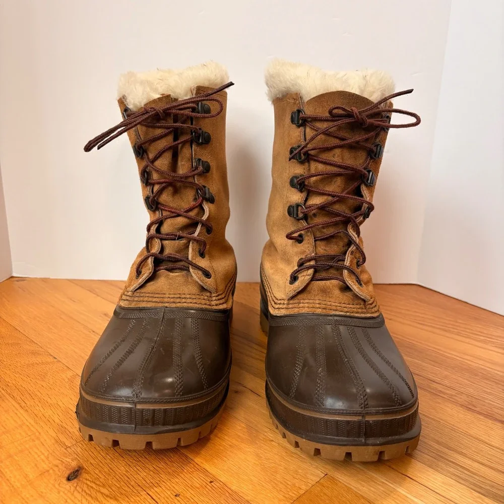 Sorel Kaufman Caribou Mens 9 Brown Suede Rubber Winter Snow Duck Boots USA Made